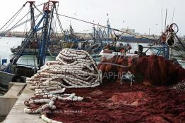 Image du Maroc Professionnelle de  Quelques  bateaux de pêches sont accostés dans le port de Laayoune capitale du Sahara marocain, Samedi 18 Novembre 2006. (Photo / Abdeljalil Bounhar) 